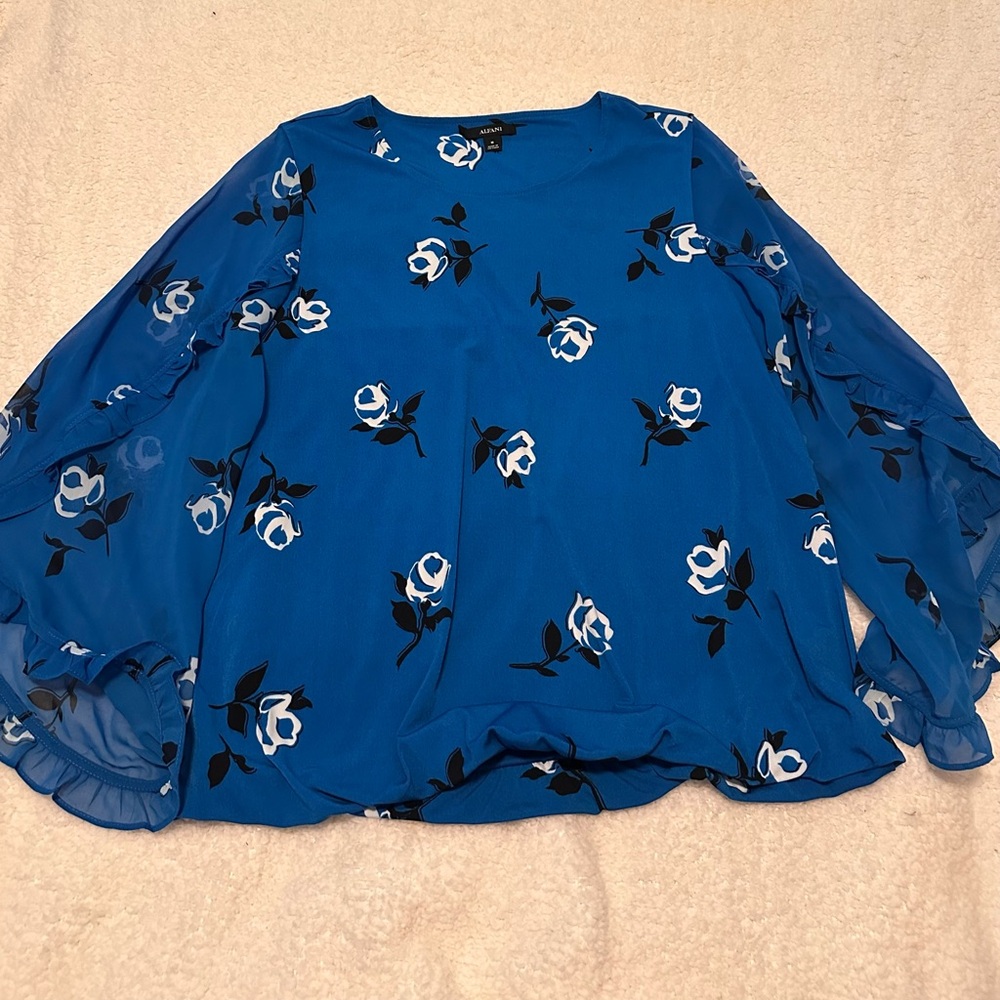 Alfani Blue and White Blouse